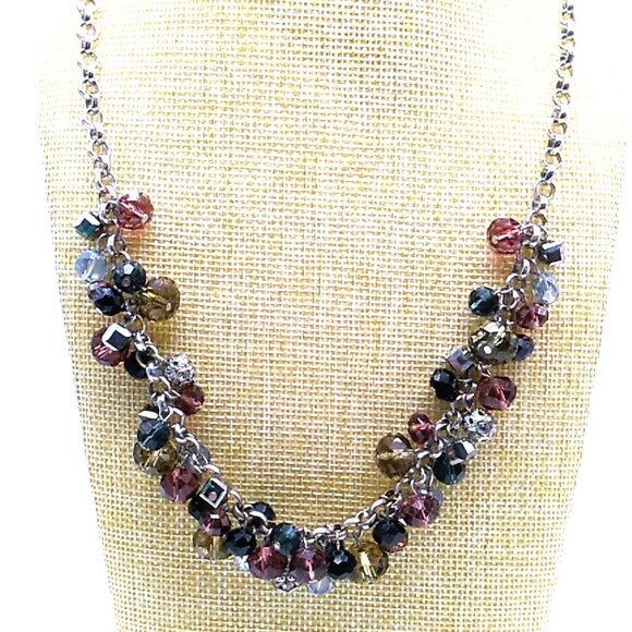 LOFT Acrylic Cluster Beaded Collar Necklace Silver-tone Chain - Picture 14 of 16